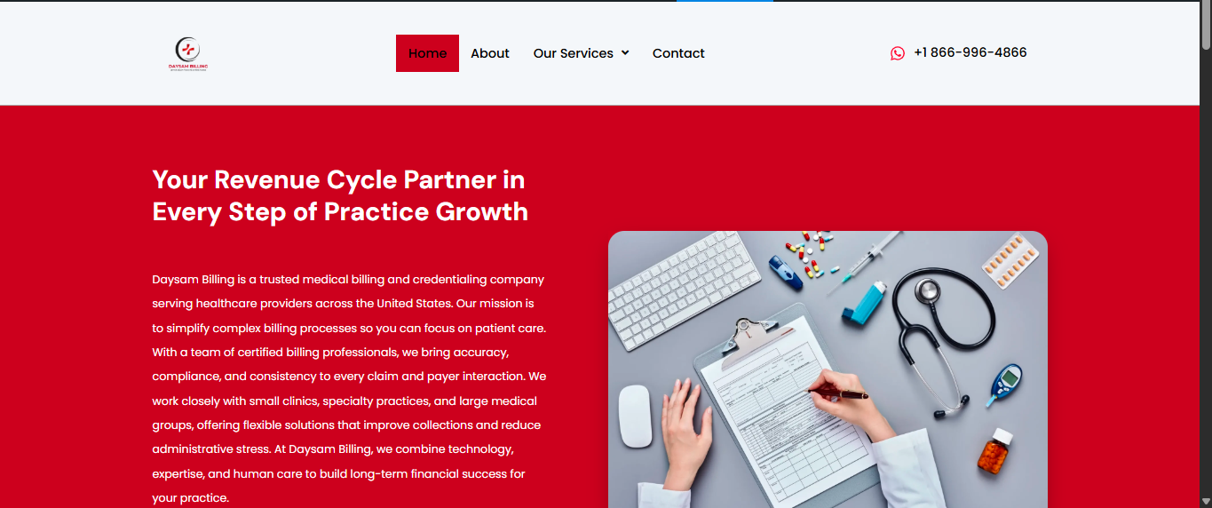Daysam Billing medical billing website UI